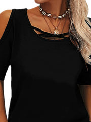 Full Size Crisscross Cold Shoulder Casual T-Shirt Plus Size www.nizzadesign.com