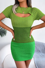 Color Block Cutout Short Sleeve Sweater Dress Green www.nizzadesign.com