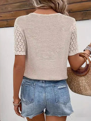 Lace Sleeve V-neck Waffle Knit Top www.nizzadesign.com