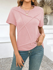 Cross Line Detail Round Neck T-Shirt www.nizzadesign.com