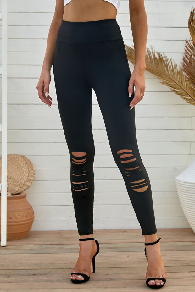 Wide Waistband Distressed Slim Fit Leggings www.nizzadesign.com