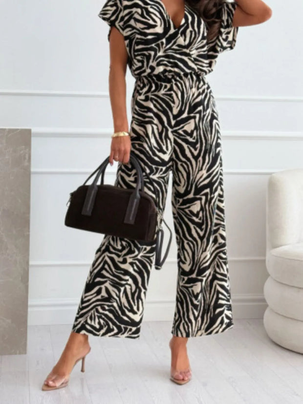 Leopard Print Short Sleeve Wide Leg Jumpsuit www.nizzadesign.com