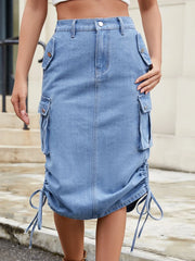 Drawstring Denim Skirt with Cargo Pockets www.nizzadesign.com