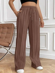 Drawstring Wide Leg Pants with Pockets Brown www.nizzadesign.com