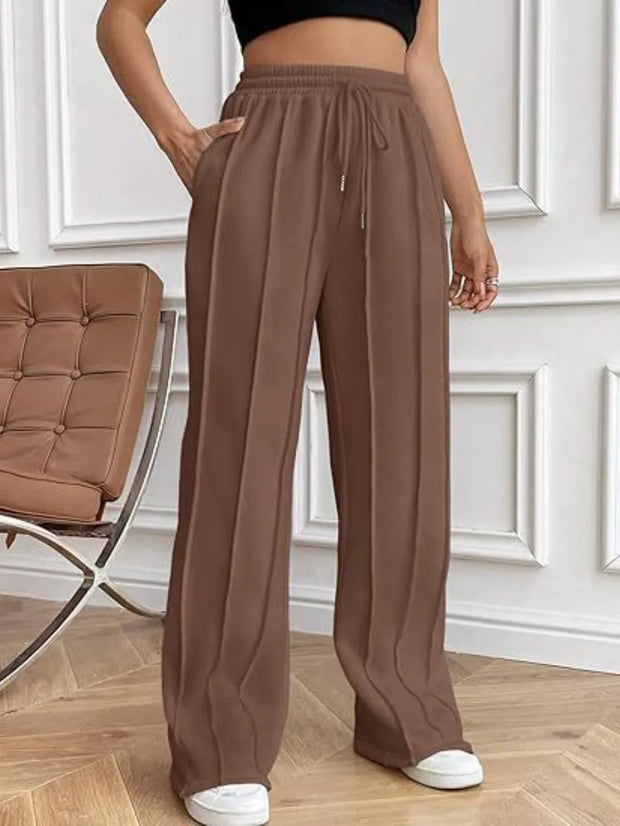 Drawstring Wide Leg Pants with Pockets Brown www.nizzadesign.com