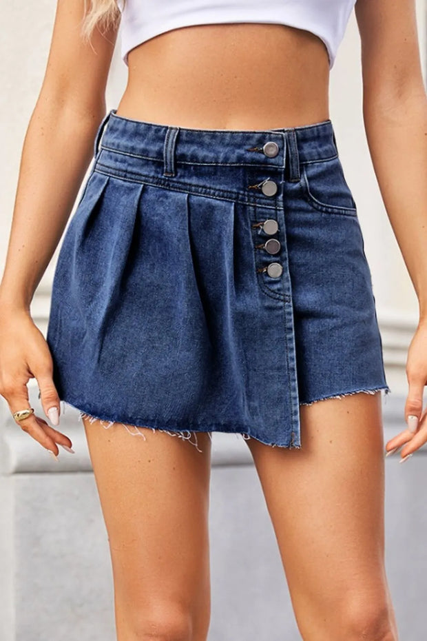 Raw Hem Denim skort Dusty Blue www.nizzadesign.com