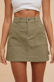 Annie Wear Cargo Denim Mini Skirt Olive www.nizzadesign.com