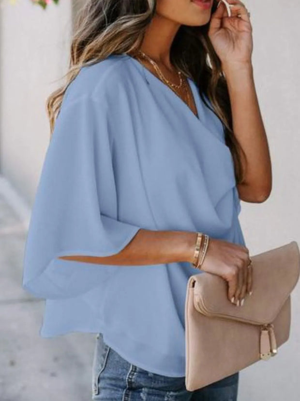 Full Size Ruched Three-Quarter Sleeve Blouse Plus Size www.nizzadesign.com
