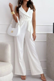 Surplice Sleeveless Wide Leg Jumpsuit White www.nizzadesign.com