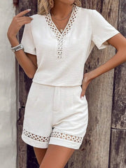 V Neck Short Sleeve Top and Shorts Set www.nizzadesign.com