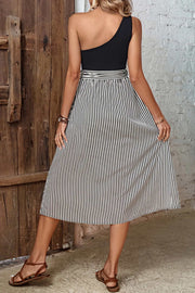 Perfee Striped One-Shoulder Slit Dress www.nizzadesign.com