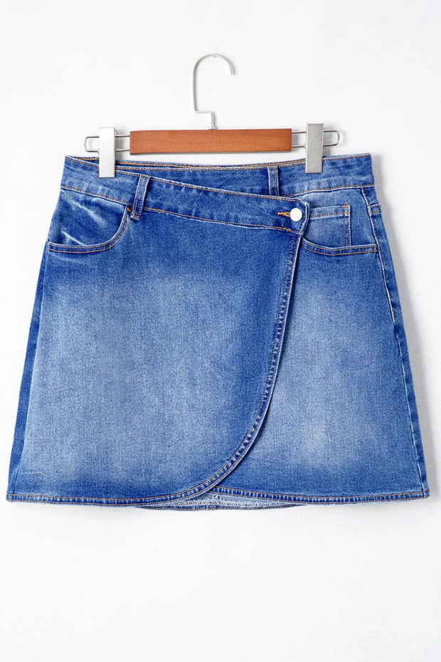 Wrapped Crossed Waist Denim Mini Skirt www.nizzadesign.com