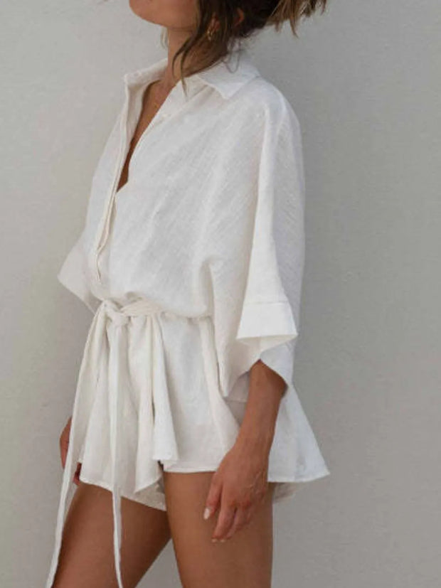 Collared Neck Half Sleeve Romper www.nizzadesign.com