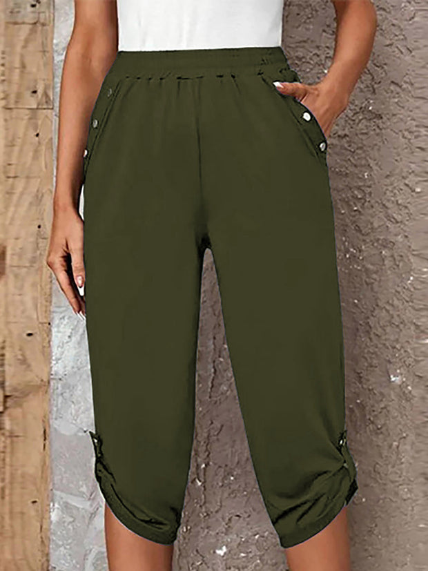 Full Size Roll-Tab Capris Pants Matcha Green www.nizzadesign.com