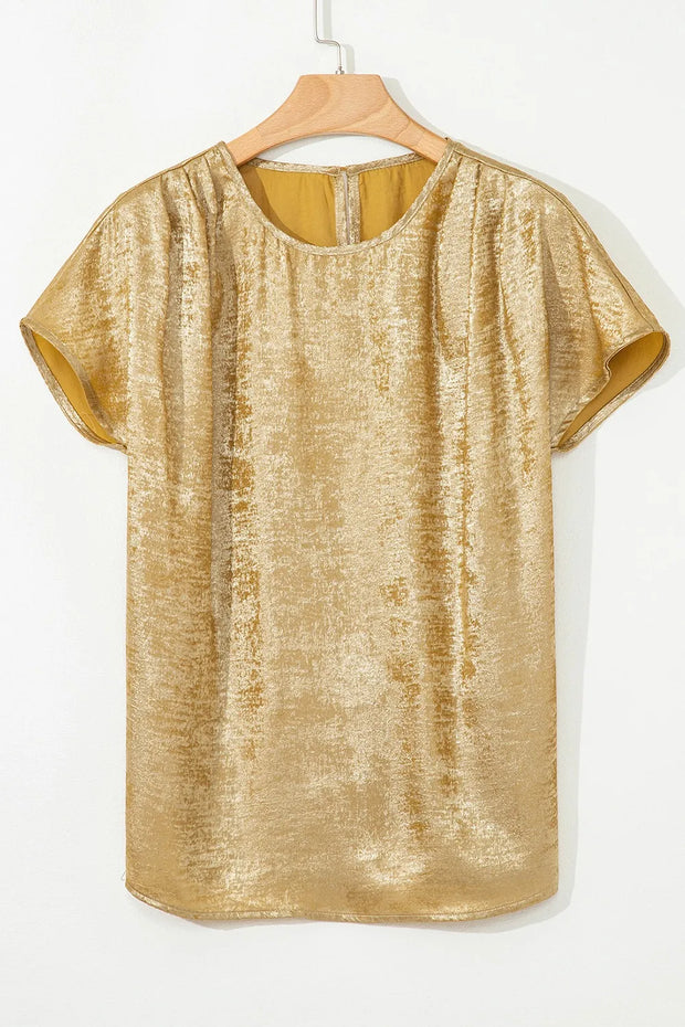 Metallic Gold Short Sleeve Casual Blouse www.nizzadesign.com