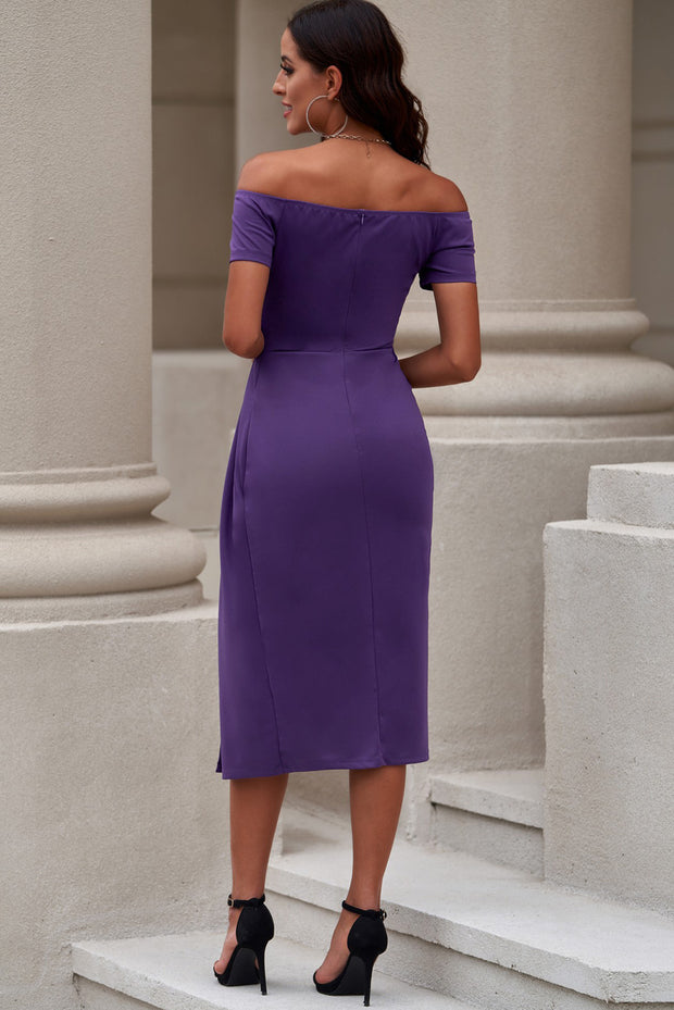 Off-Shoulder Short Sleeve Split Dress www.nizzadesign.com