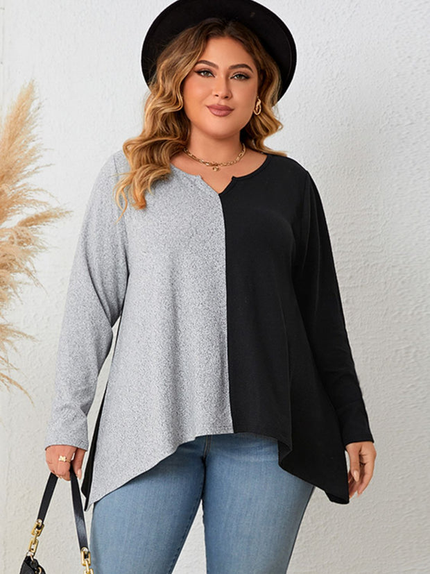 Honey Plus Size Contrast Notched Neck T-Shirt Black www.nizzadesign.com