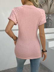 Hollow Out Waffle Knit Short Sleeve T-Shirt www.nizzadesign.com
