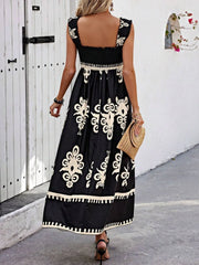 Smocked Printed Wide Strap Maxi Dress www.nizzadesign.com