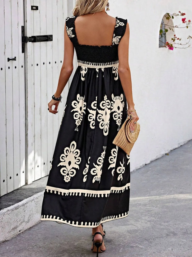 Smocked Printed Wide Strap Maxi Dress www.nizzadesign.com