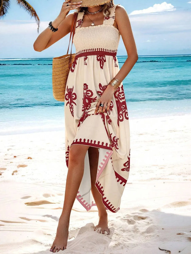 Smocked Printed Wide Strap Maxi Dress www.nizzadesign.com