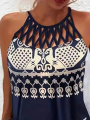 Tropical Leaf Print Halter Neck Mini Dress with Cutout Detail www.nizzadesign.com