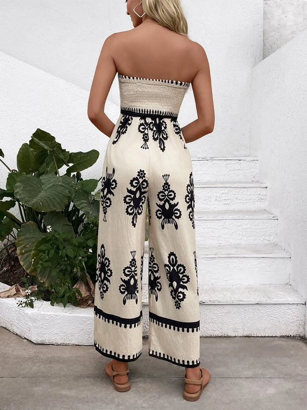 Smocked Printed Wide Leg Jumpsuit www.nizzadesign.com