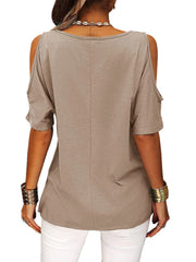 Full Size Crisscross Cold Shoulder Casual T-Shirt Plus Size www.nizzadesign.com
