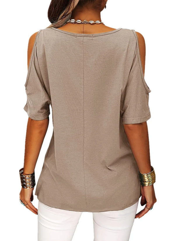 Full Size Crisscross Cold Shoulder Casual T-Shirt Plus Size www.nizzadesign.com