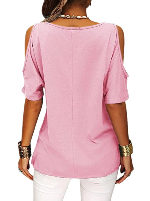 Full Size Crisscross Cold Shoulder Casual T-Shirt Plus Size www.nizzadesign.com