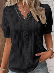 Full Size Lace Detail V-Neck Blouse Plus Size Black www.nizzadesign.com