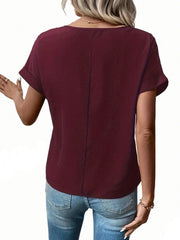 Casual Zipper Front Short Sleeve Blouse www.nizzadesign.com