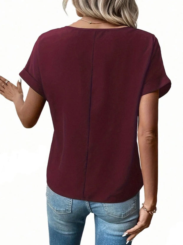Casual Zipper Front Short Sleeve Blouse www.nizzadesign.com