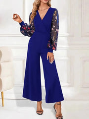 Surplice Embroidered Long Sleeve Wide Leg Jumpsuit www.nizzadesign.com