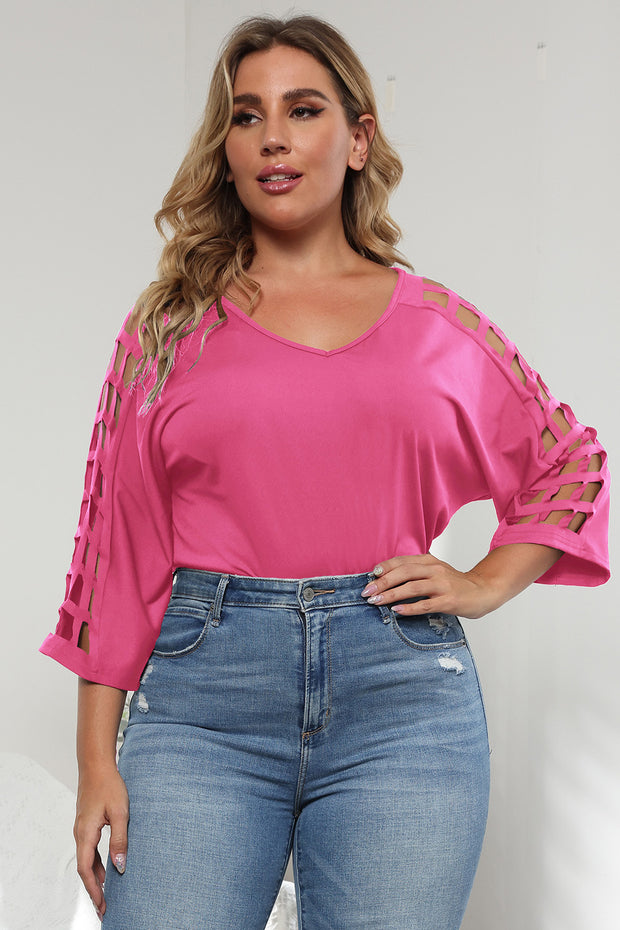 3/4 Sleeve Cutout Detail Top Hot Pink www.nizzadesign.com