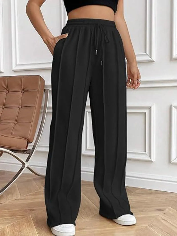 Drawstring Wide Leg Pants with Pockets Black www.nizzadesign.com
