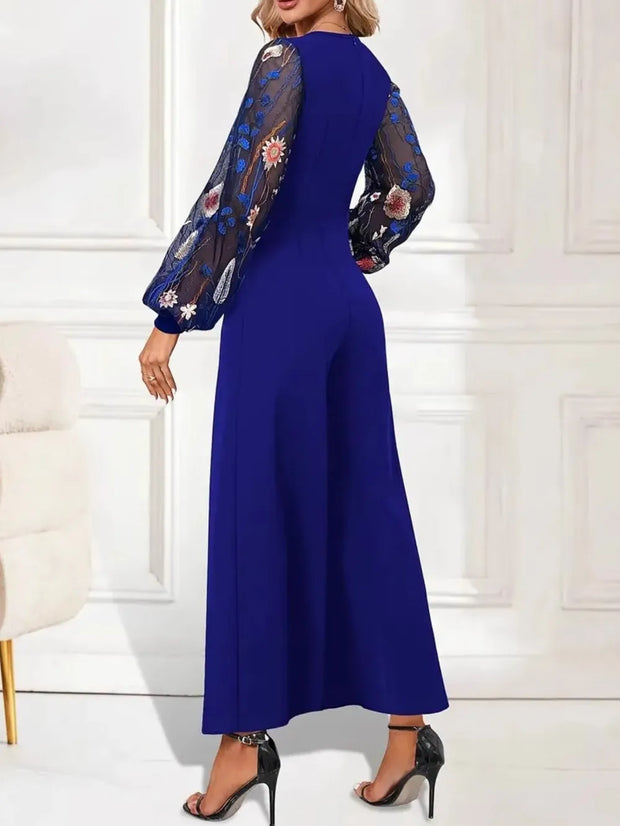 Surplice Embroidered Long Sleeve Wide Leg Jumpsuit www.nizzadesign.com