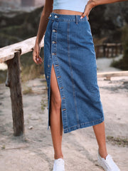 Button Down Denim Skirt French Blue www.nizzadesign.com