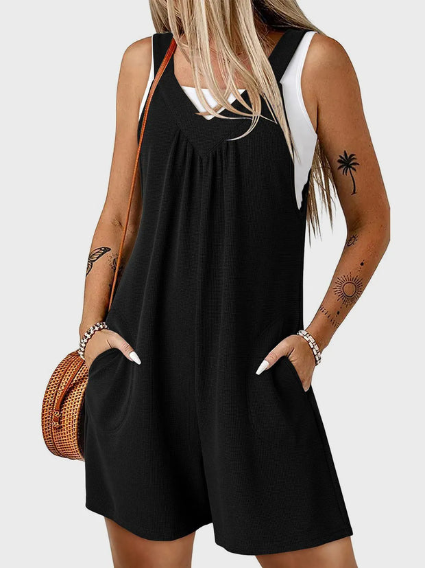 V-Neck Wide Strap Romper Black www.nizzadesign.com
