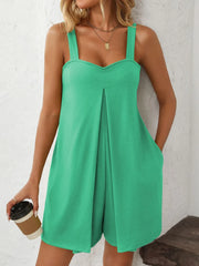 Mandy Sweetheart Neck Wide Strap Romper with Pockets Bright Green www.nizzadesign.com