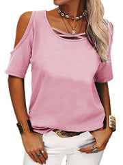Full Size Crisscross Cold Shoulder Casual T-Shirt Plus Size Pink www.nizzadesign.com