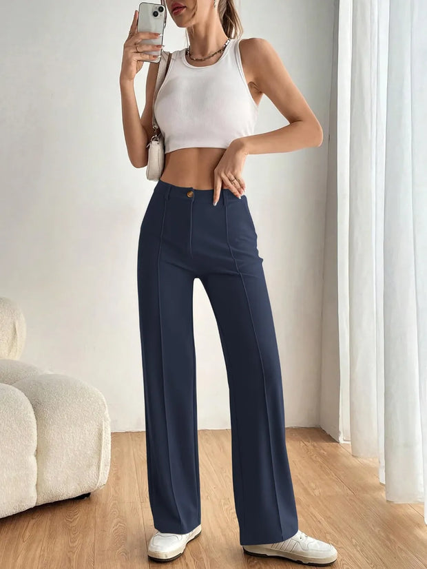 High Waist Wide Leg Pants Dark Navy www.nizzadesign.com