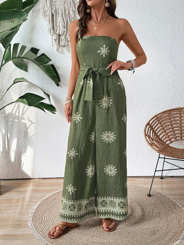 Printed Wide Leg Tube Jumpsuit www.nizzadesign.com