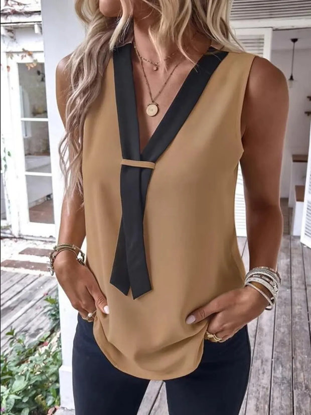 Full Size V-Neck Contrast Tank Plus Size www.nizzadesign.com