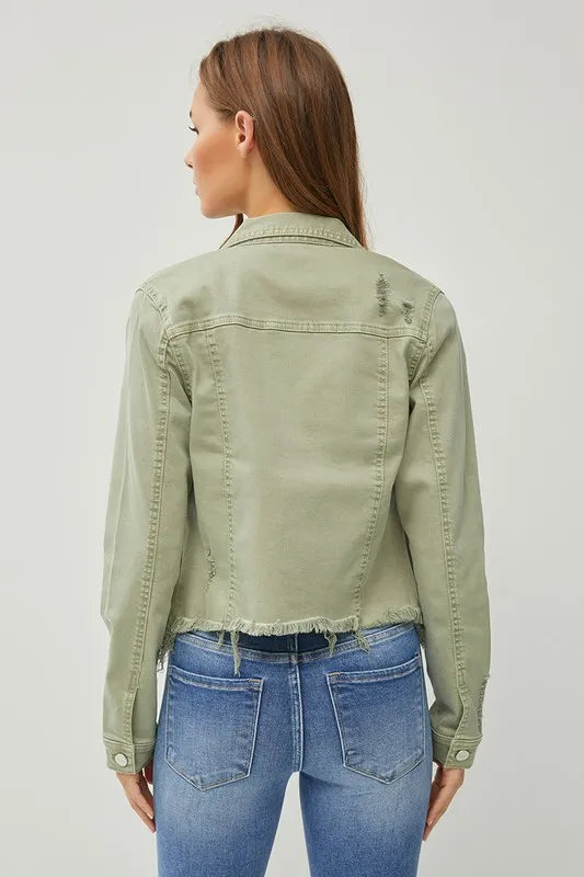 RISEN Full Size Raw Hem Button Up Cropped Denim Jacket Plus Size www.nizzadesign.com