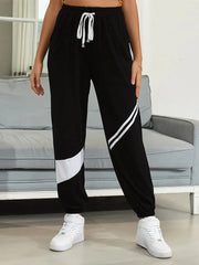 Drawstring Contrast Joggers with Pockets Black www.nizzadesign.com