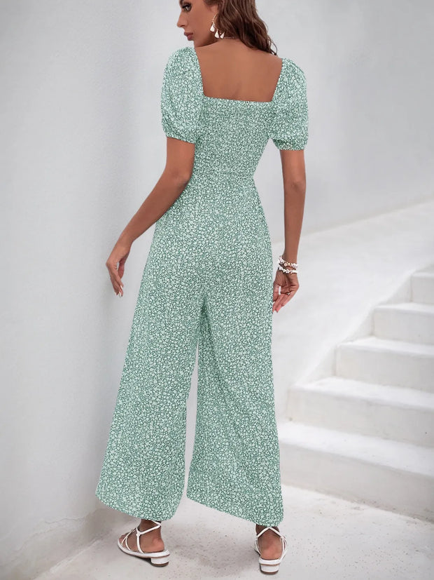 Printed Square Neck Puff Sleeve Jumpsuit www.nizzadesign.com