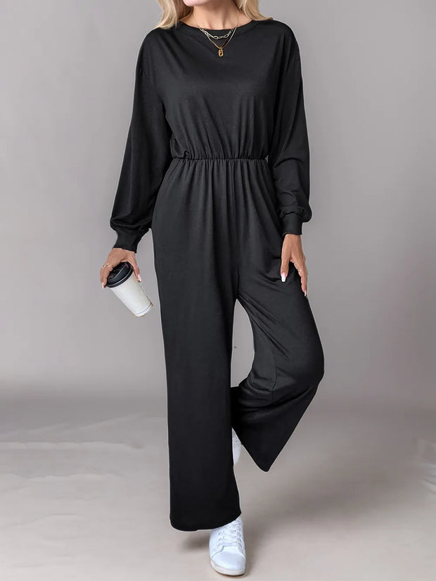 Tied Round Neck Wide Leg Jumpsuit www.nizzadesign.com
