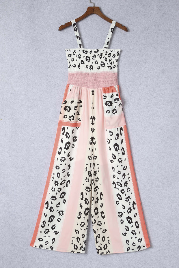 Leopard Color Block Smocked Jumpsuit www.nizzadesign.com