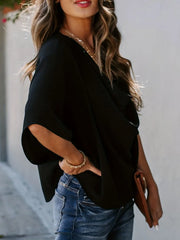 Full Size Ruched Three-Quarter Sleeve Blouse Plus Size www.nizzadesign.com